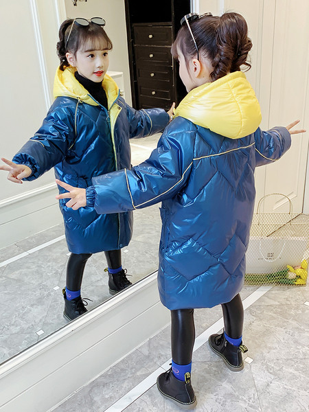 Laste talvepikk värvilise kapuutsiga jope