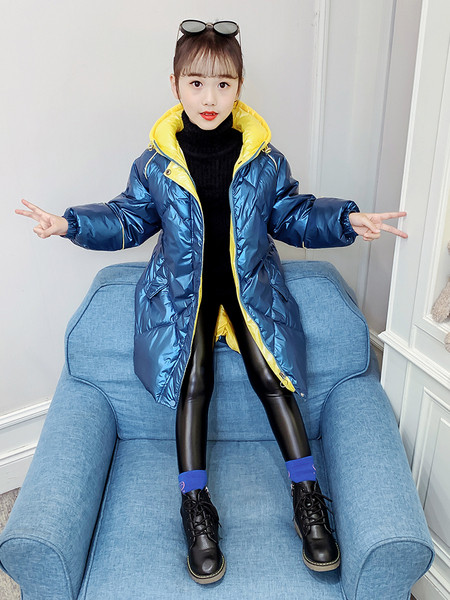 Laste talvepikk värvilise kapuutsiga jope