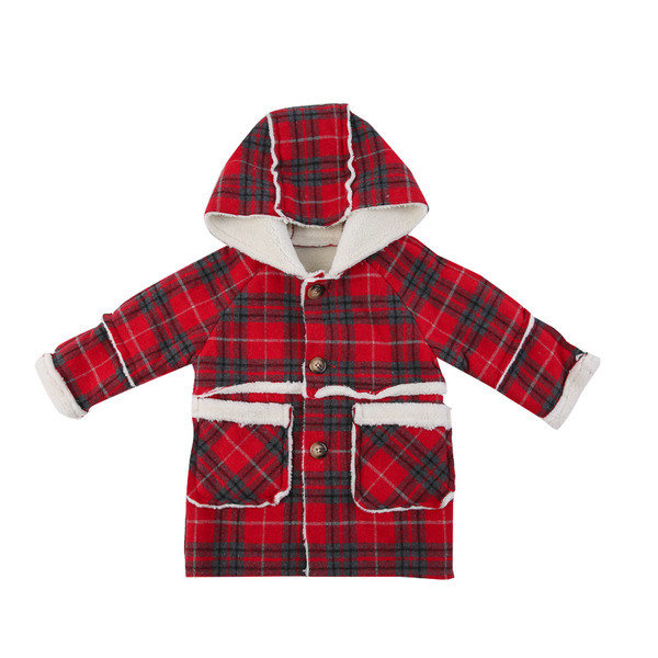 Παιδικό παλτό καρό για κορίτσια με κουκούλα και τσέπες
