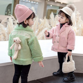 Moodne V-kujulise krae ja 3D kaunistusega laste jope tüdrukutele