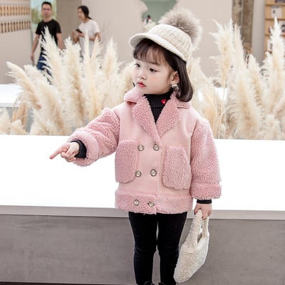 Moodne V-kujulise krae ja 3D kaunistusega laste jope tüdrukutele