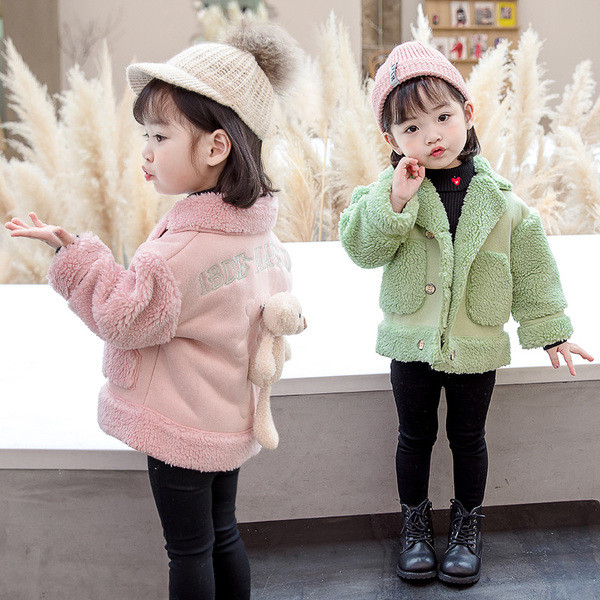 Moodne V-kujulise krae ja 3D kaunistusega laste jope tüdrukutele