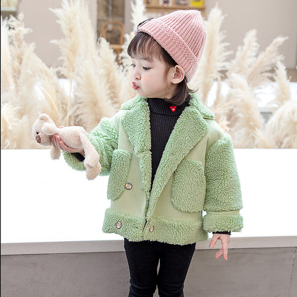 Moodne V-kujulise krae ja 3D kaunistusega laste jope tüdrukutele