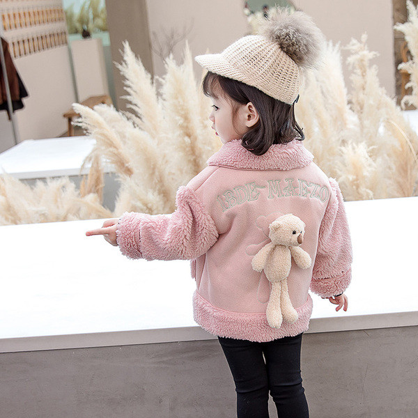 Moodne V-kujulise krae ja 3D kaunistusega laste jope tüdrukutele