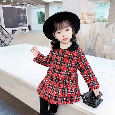 Μοντέρνο παιδικό παλτό με στρογγυλή λαιμόκοψη για κορίτσια