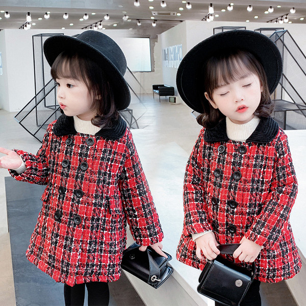 Μοντέρνο παιδικό παλτό με στρογγυλή λαιμόκοψη για κορίτσια