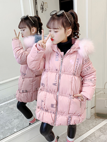 Dječja moderna zimska jakna s paperjem u boji na kapuljači