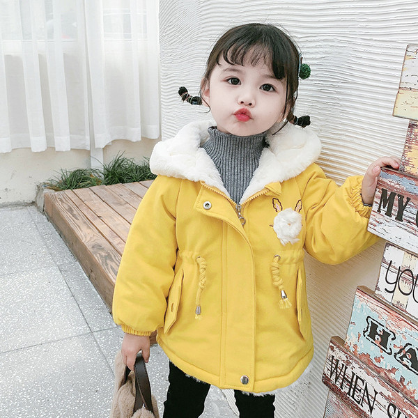 Zimska dječja jakna s perom i vezama za djevojčice