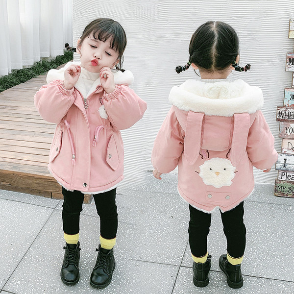 Zimska dječja jakna s perom i vezama za djevojčice