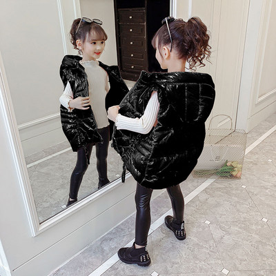 Παιδικό γιλέκο για κορίτσια με κουκούλα και τσέπες - ασύμμετρο μοντέλο