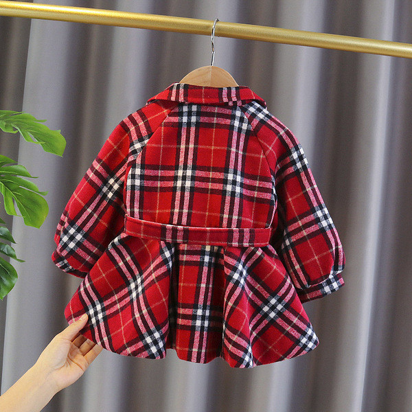 Novi model dječjeg kariranog kaputa sa remenom za djevojčice