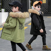 Zimska dječja jakna za dječake s kapuljačom i perom