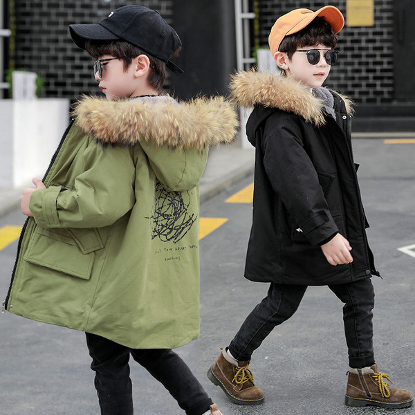 Zimska dječja jakna za dječake s kapuljačom i perom