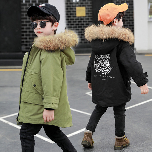 Zimska dječja jakna za dječake s kapuljačom i perom