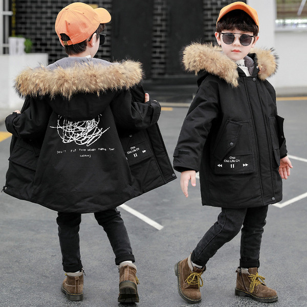 Zimska dječja jakna za dječake s kapuljačom i perom