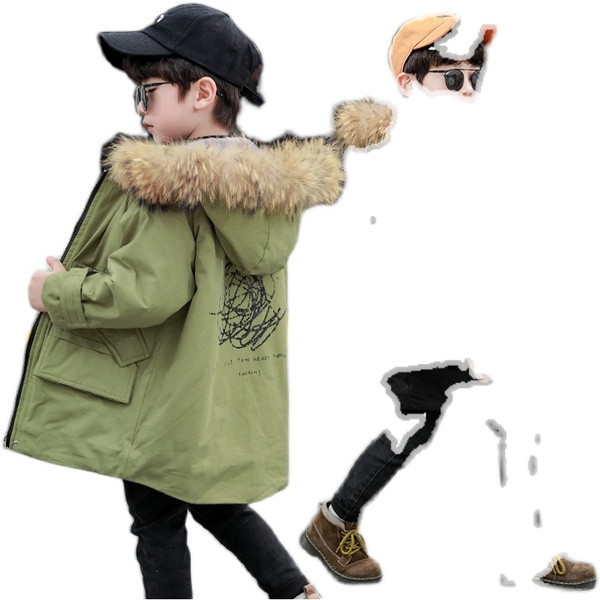 Zimska dječja jakna za dječake s kapuljačom i perom