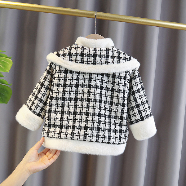 Kõrge kraega laste ruuduline mantel tüdrukutele