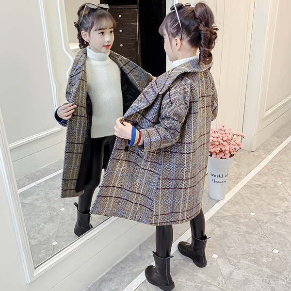 Παιδικό παλτό καρό για κορίτσια με κουμπιά