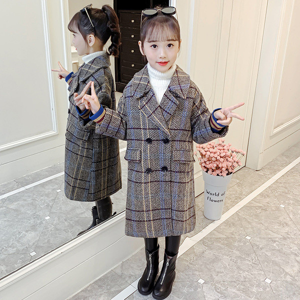 Παιδικό παλτό καρό για κορίτσια με κουμπιά