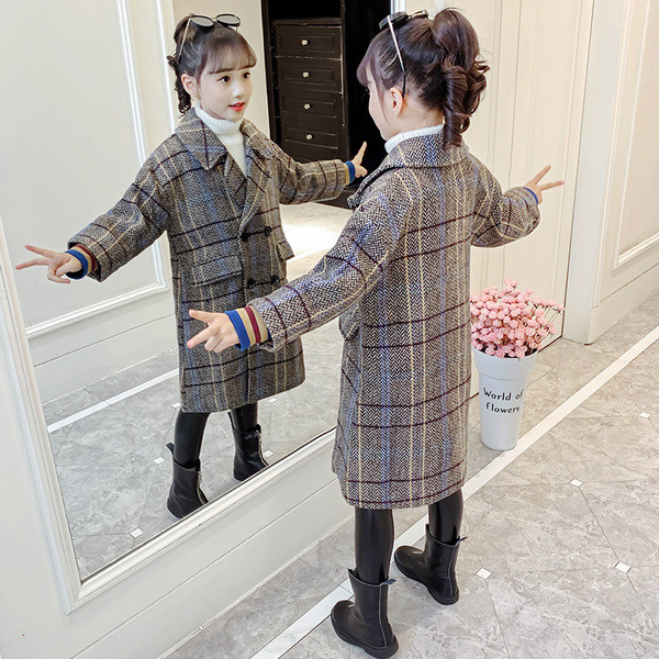 Παιδικό παλτό καρό για κορίτσια με κουμπιά