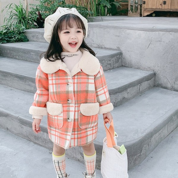 Sooja voodriga laste ruuduline mantel tüdrukutele