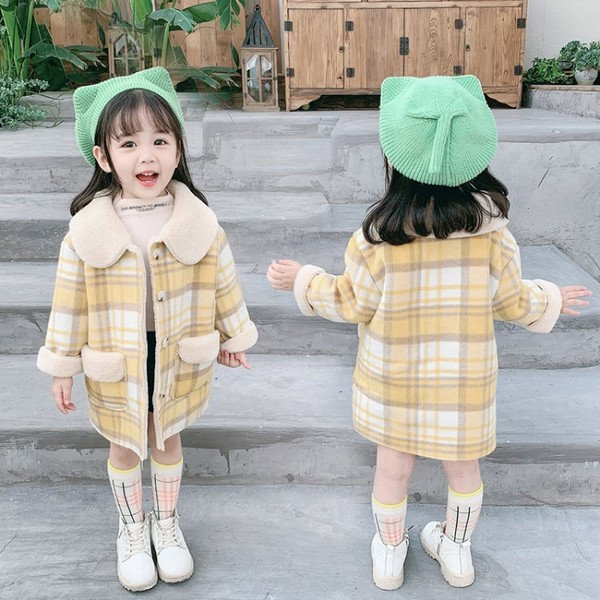 Sooja voodriga laste ruuduline mantel tüdrukutele