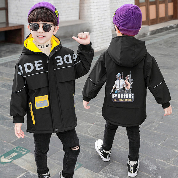 Kapuutsiga ja värvilise anilisatsiooniga igapäevane laste jope poistele