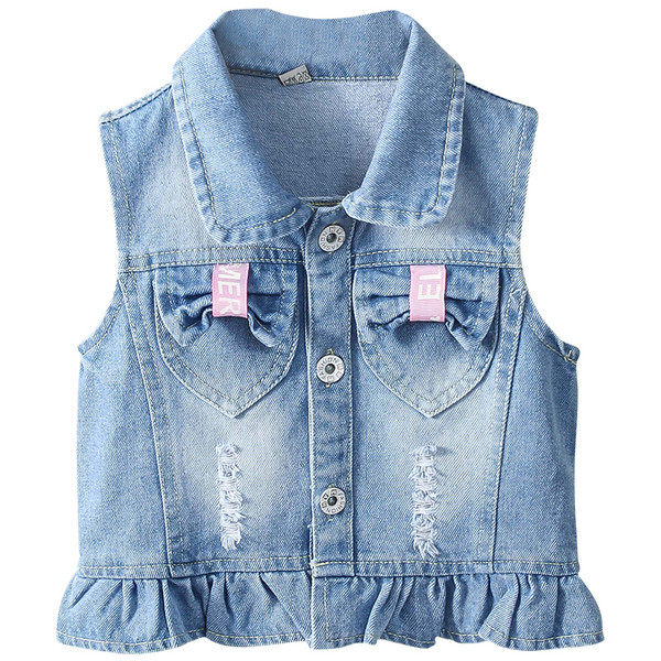 Γιλέκο μοντέρνο παιδικό τζιν με απλικέ και τρισδιάστατο στοιχείο