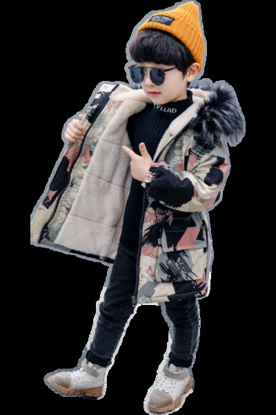 Novi model dječje jakne u boji za dječake s kapuljačom i perom