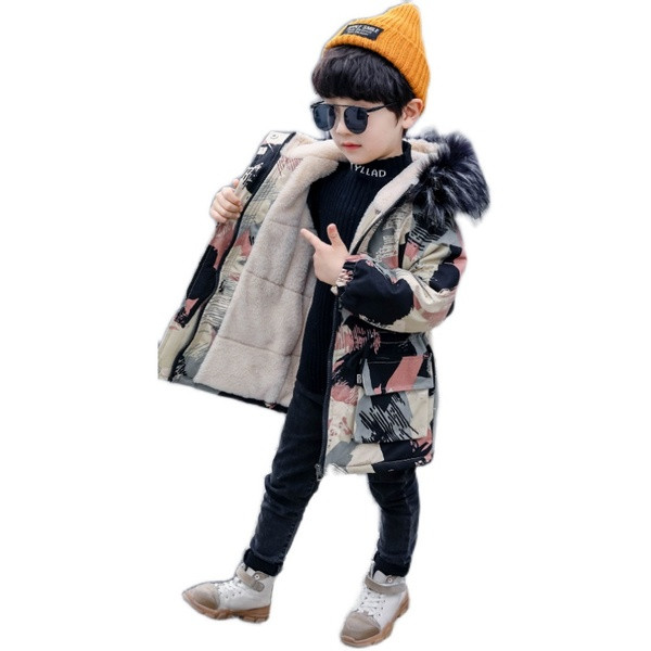 Novi model dječje jakne u boji za dječake s kapuljačom i perom