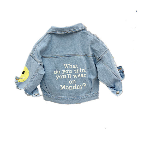 Παιδικό τζιν μπουφάν με επιγραφές και απλικέ - μοντέλο unisex