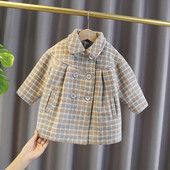 Dječji karirani kaput s kragnom za djevojčice