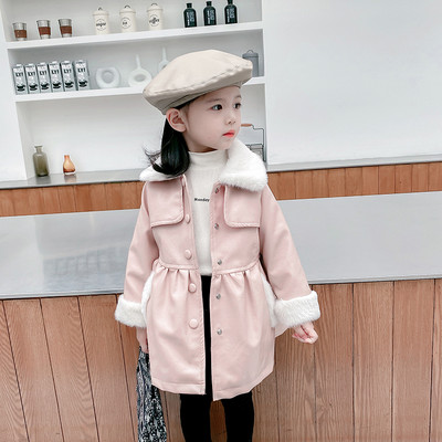 Moodne sooja voodri ja nööpidega laste nahktagi tüdrukutele