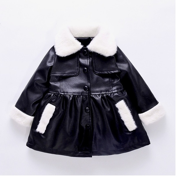 Moodne sooja voodri ja nööpidega laste nahktagi tüdrukutele