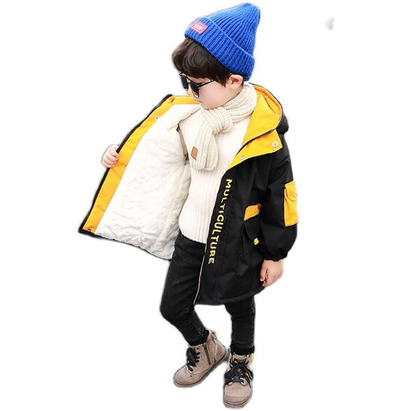 Pehme voodri ja kapuutsiga talvine laste jope poistele