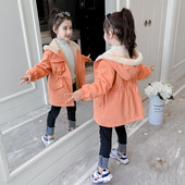 Pehme voodri ja kapuutsiga laste jope tüdrukutele - parka tüüpi