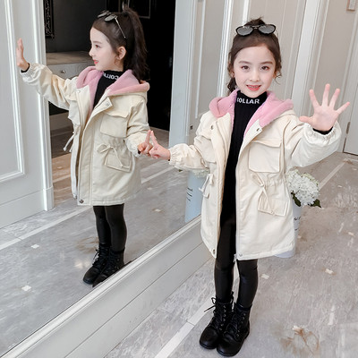 Pehme voodri ja kapuutsiga laste jope tüdrukutele - parka tüüpi