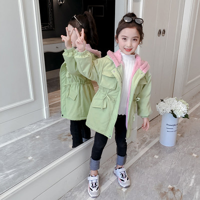 Pehme voodri ja kapuutsiga laste jope tüdrukutele - parka tüüpi