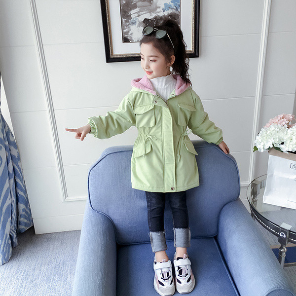 Pehme voodri ja kapuutsiga laste jope tüdrukutele - parka tüüpi