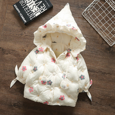 Μοντέρνο παιδικό μπουφάν για κορίτσια με κουκούλα και μοτίβα λουλουδιών