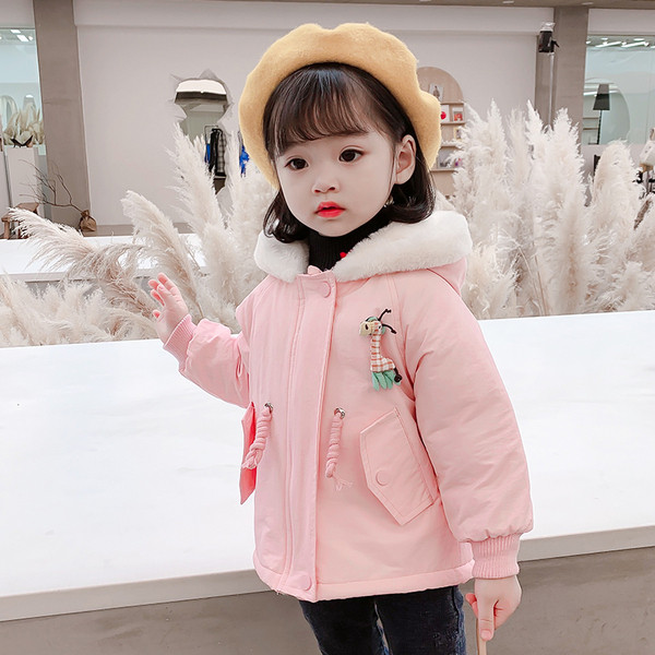 Moodne tikandi ja kapuutsiga laste jope tüdrukutele