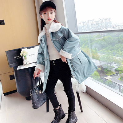 Moodne kaeluse ja lipsudega laste talvejope tüdrukutele