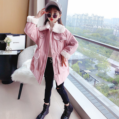 Moodne kaeluse ja lipsudega laste talvejope tüdrukutele