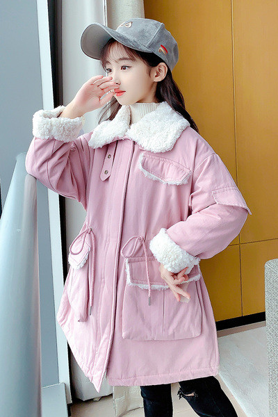 Moodne kaeluse ja lipsudega laste talvejope tüdrukutele