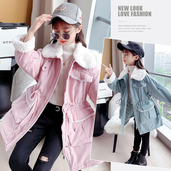 Moodne kaeluse ja lipsudega laste talvejope tüdrukutele