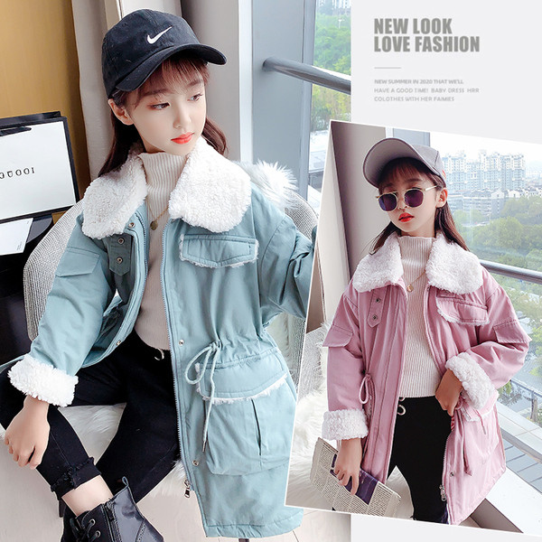 Moodne kaeluse ja lipsudega laste talvejope tüdrukutele