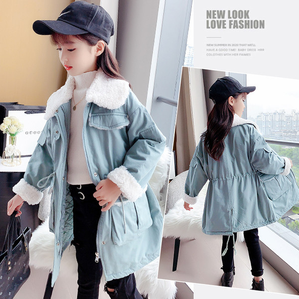 Moodne kaeluse ja lipsudega laste talvejope tüdrukutele