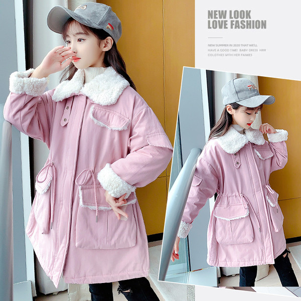 Moodne kaeluse ja lipsudega laste talvejope tüdrukutele