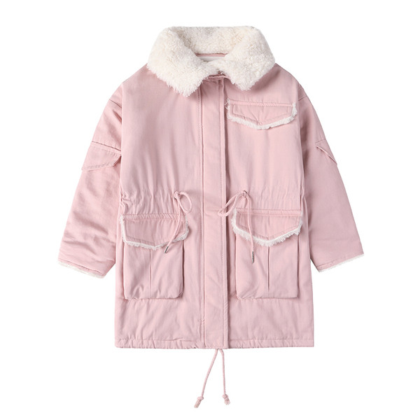 Moodne kaeluse ja lipsudega laste talvejope tüdrukutele