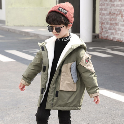 Pehme voodri ja kapuutsiga laste jope poistele